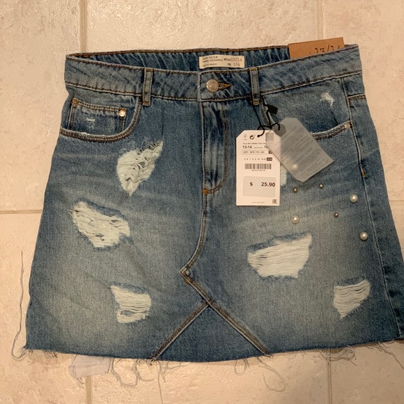 Zara girls 13/4 denim skirt with pearl detail - Picture 1 of 2